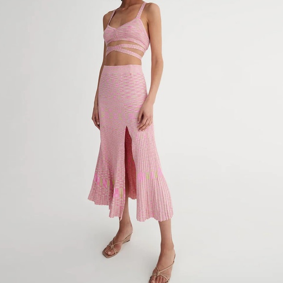 Hansen & Gretel Corbin Ribbed Knit Space Dye Skirt in Rainbow Pink Size Medium - Picture 2 of 7